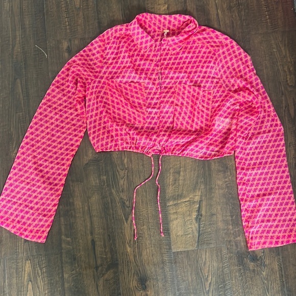 free people pink print cropped sheer top - Picture 7 of 12